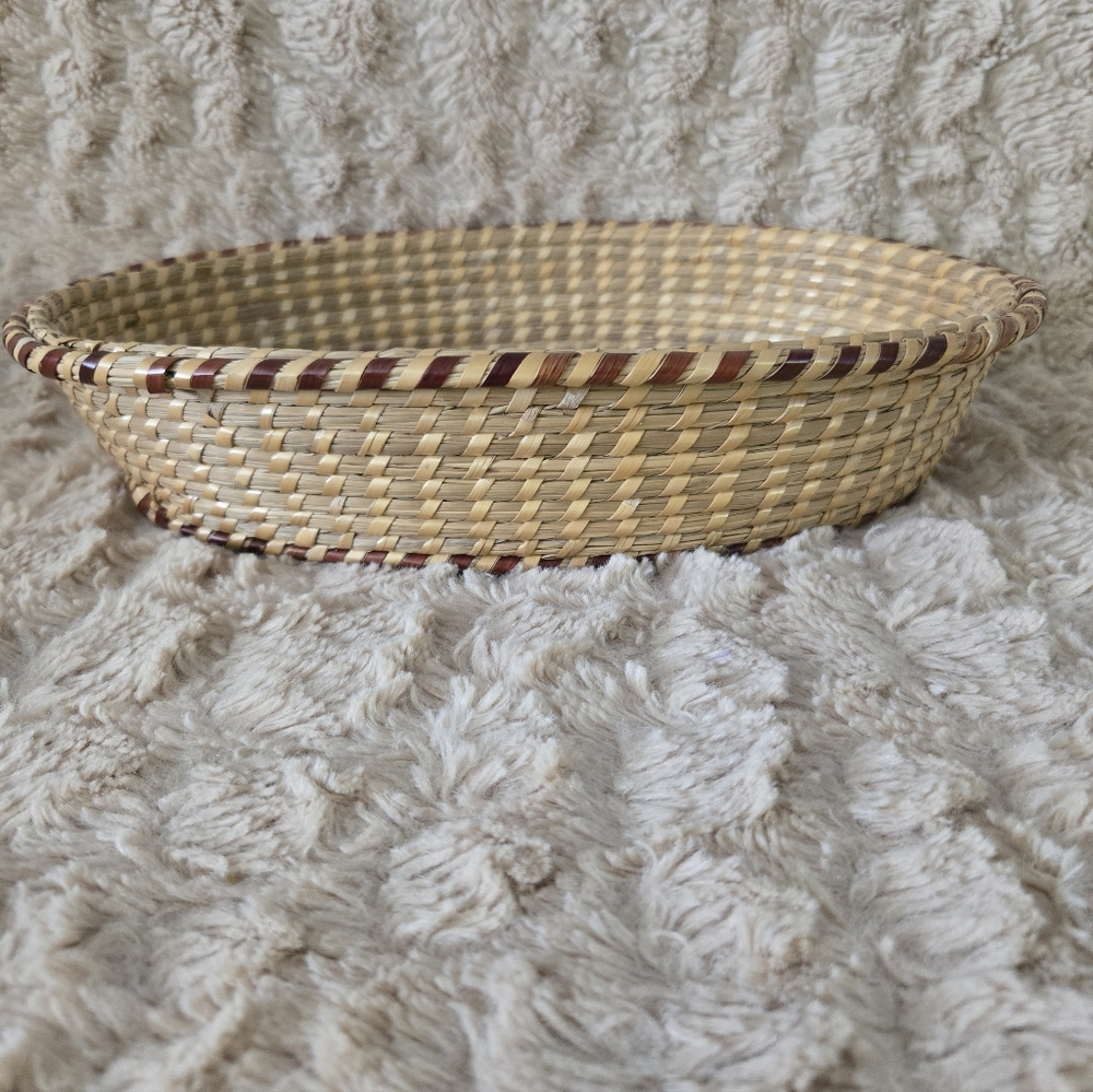 Northwest Coast Salish Rustic Woven Basket with Brownish Red Accents